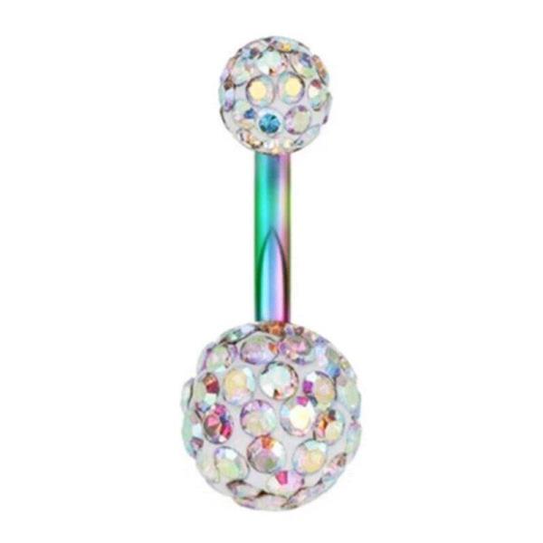 Pink Rainbow Stainless Steel Rings Piercing Bar Barbell Belly Button