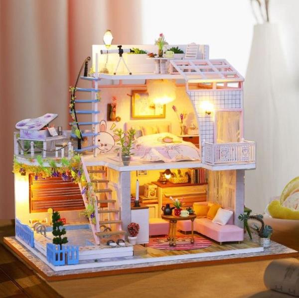 Meet Time Double Layers Loft DIY Music Miniature Dollhouse