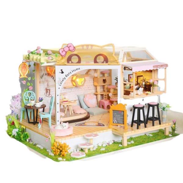 Lovely Cat Cafe DIY Handmade Miniature Dollhouse