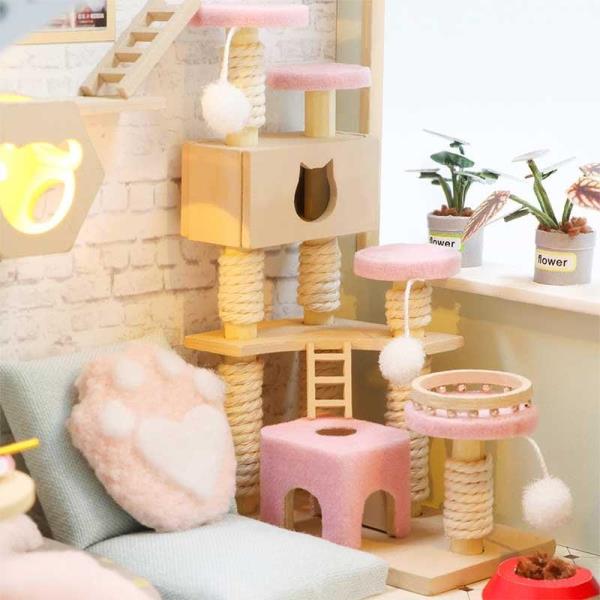 Lovely Cat Cafe DIY Handmade Miniature Dollhouse