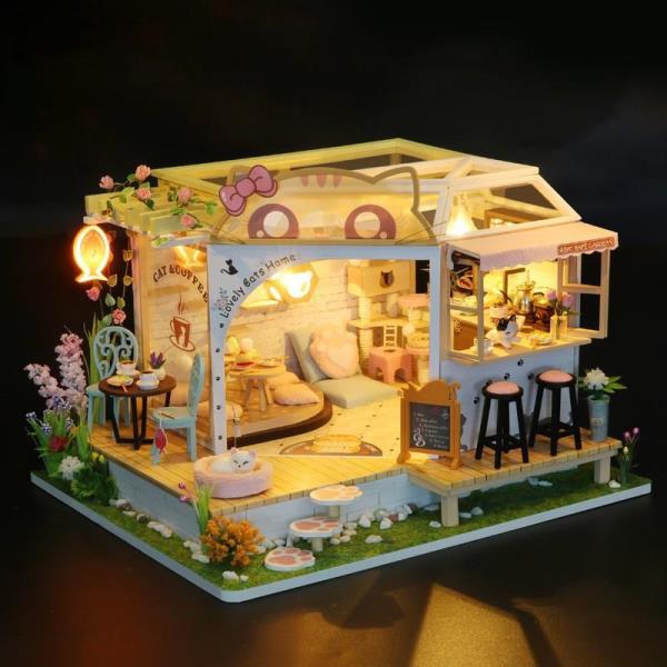 Lovely Cat Cafe DIY Handmade Miniature Dollhouse