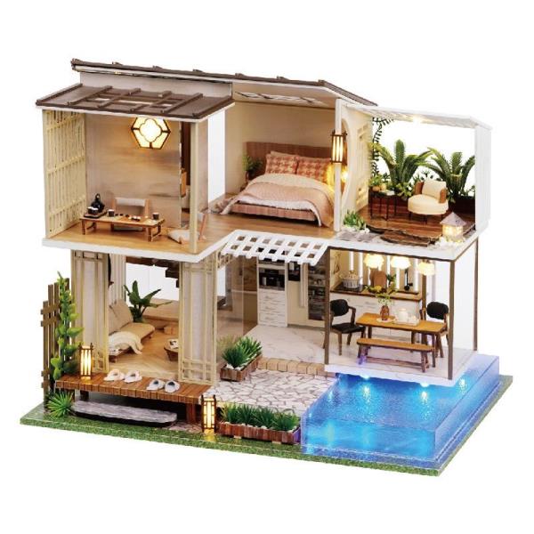 Elegant Quiet Swimming Pool Duplex DIY Music Miniature Dollhouse