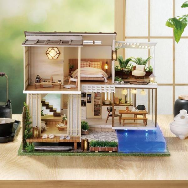 Elegant Quiet Swimming Pool Duplex DIY Music Miniature Dollhouse