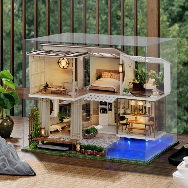 Elegant Quiet Swimming Pool Duplex DIY Music Miniature Dollhouse