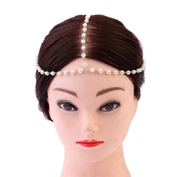 White Faux Pearl Elastic Head Chain