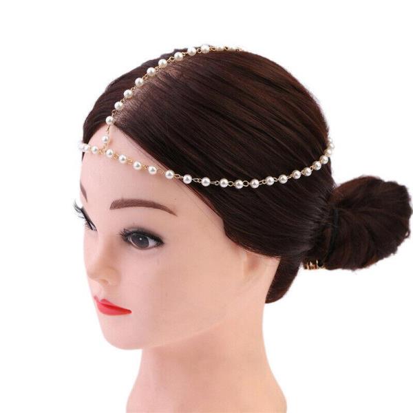 White Faux Pearl Elastic Head Chain