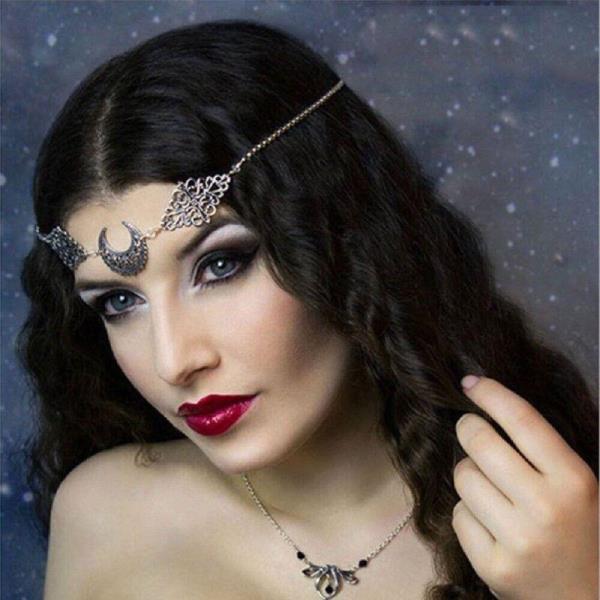 Bohemian Silver Moon Tassel Forehead Headband