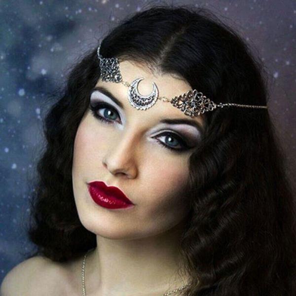 Bohemian Silver Moon Tassel Forehead Headband