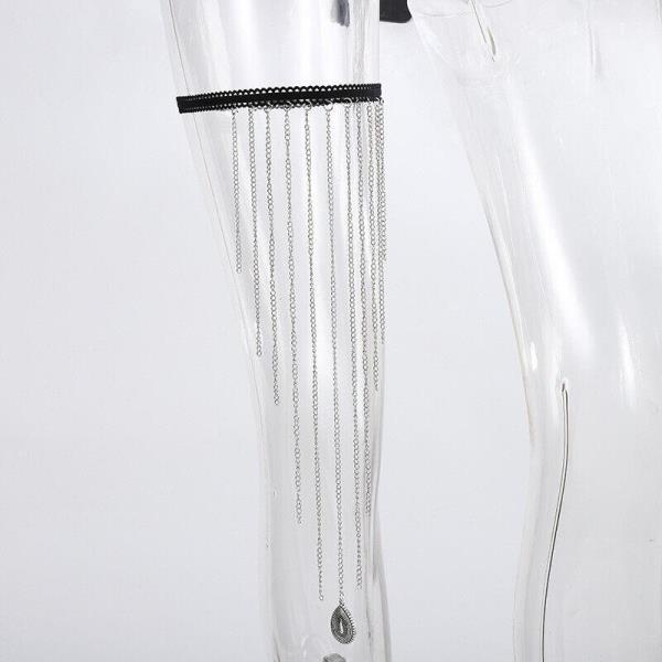 Elastic Multi Tassel Silver Pendant Thigh Leg Chain