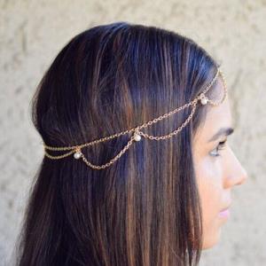 Retro Elastic Rhinestone Tassel Forehead Hair Chain