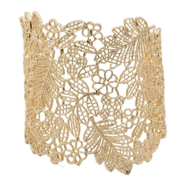 Hollow Lace Leaf Arm Open Cuff Band Armlet