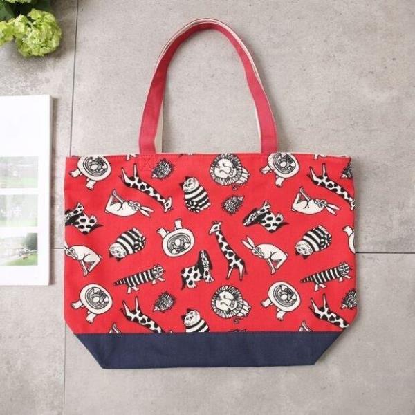 Cartoon Red Animal Canvas Large Tote