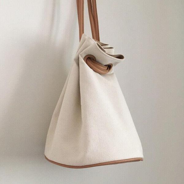 White Canvas Casual Shopping Bucket Bag