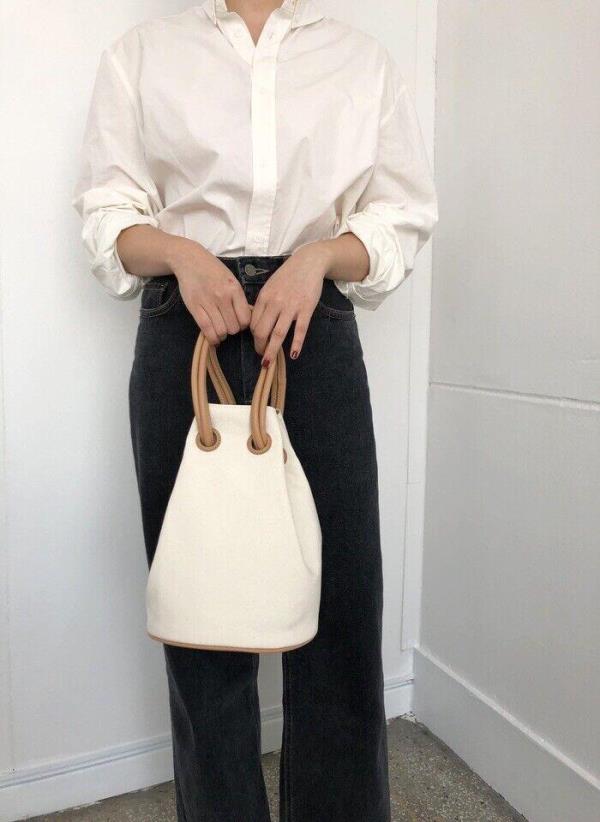 White Canvas Casual Shopping Bucket Bag