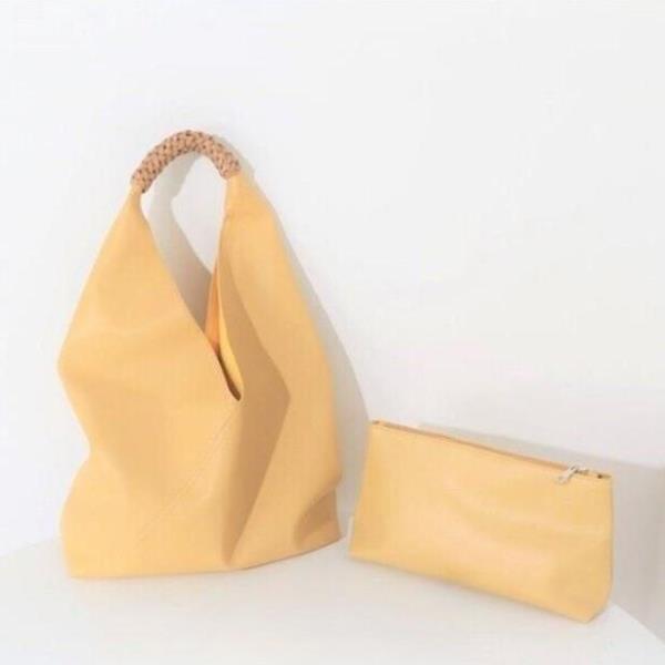 Yellow Faux Leather Large Tote Purse Set