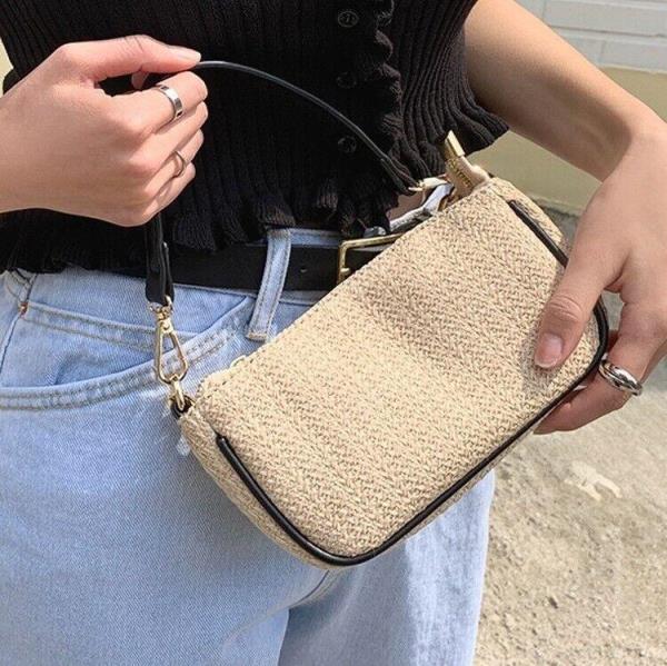 Small Straw Chain Crossbody Shoulder Handbag