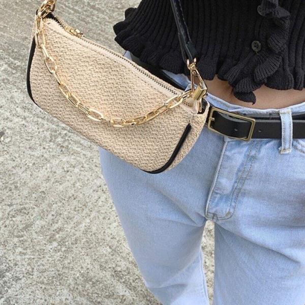 Small Straw Chain Crossbody Shoulder Handbag