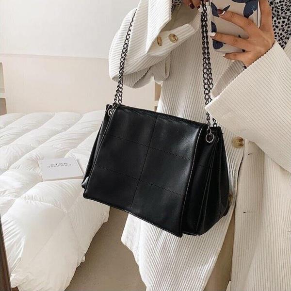 Medium Faux Leather Chain Flap Bag