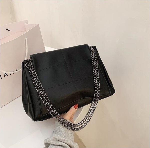 Medium Faux Leather Chain Flap Bag