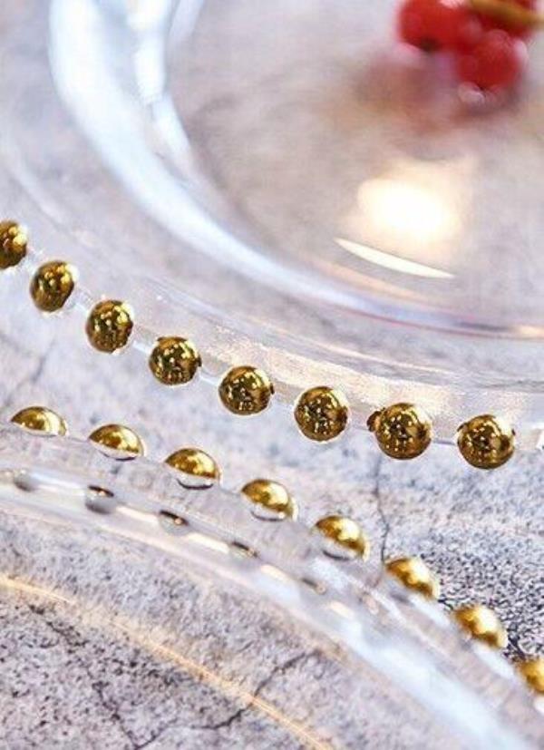 2 Pcs Round Gold Beads Lead Free Glass Plate Set