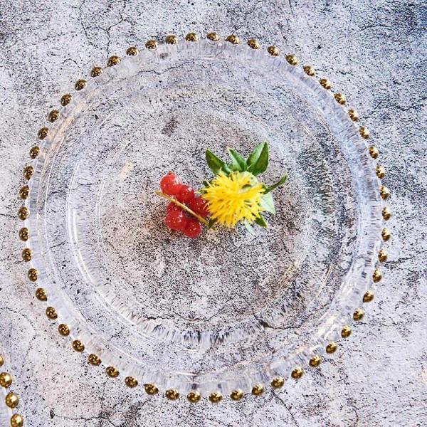 2 Pcs Round Gold Beads Lead Free Glass Plate Set