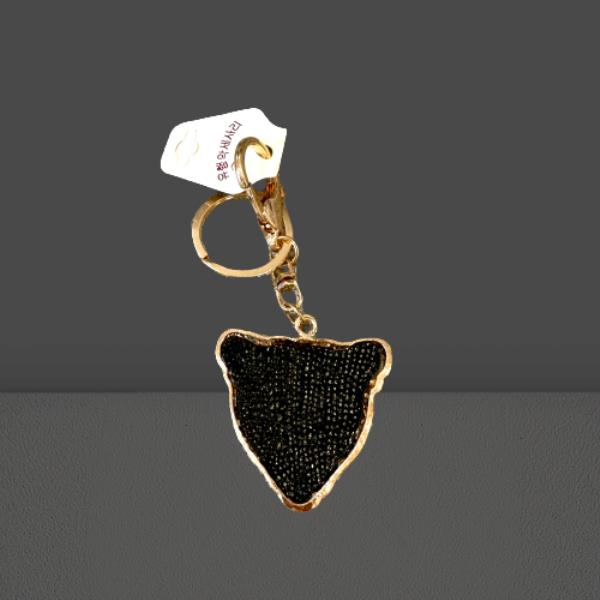 Gold Crystal Leopard Head Metal Keyring