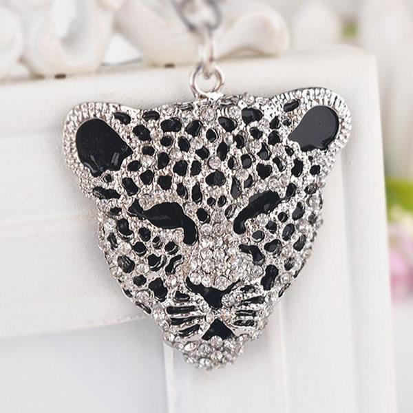 Gold Crystal Leopard Head Metal Keyring