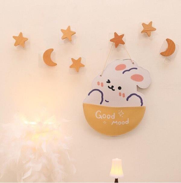 4 Solid Wood Star Moon Wall Hooks