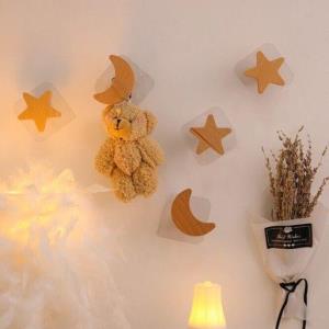 4 Solid Wood Star Moon Wall Hooks