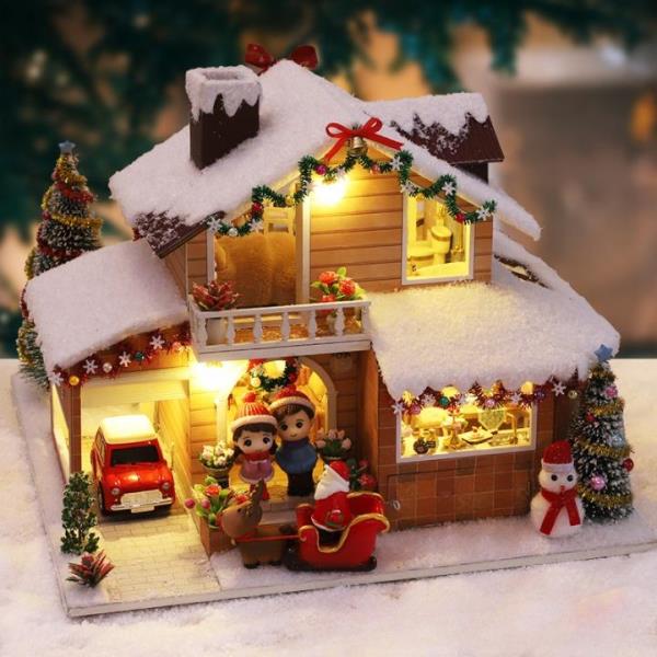 DIY Ice Snow Manor Christmas Carnival Music Miniature Dollhouse