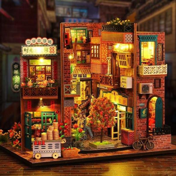 DIY Time Print Buildings Handmade Music Miniature Dollhouse