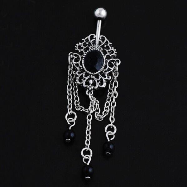 Gothic Black Stainless Tassel Belly Button