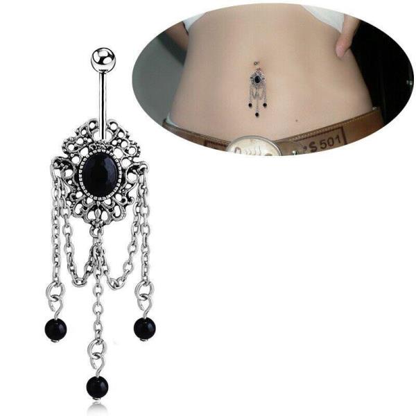 Gothic Black Stainless Tassel Belly Button