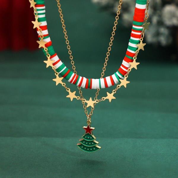 Christmas Ceramic Pendant Multi Layer Necklace