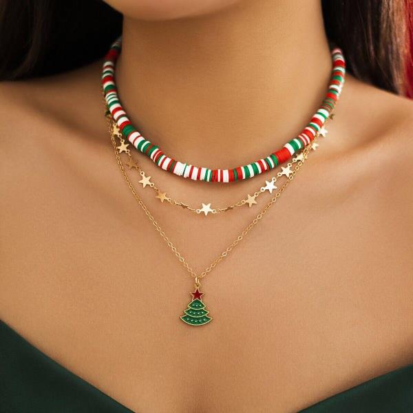 Christmas Ceramic Pendant Multi Layer Necklace