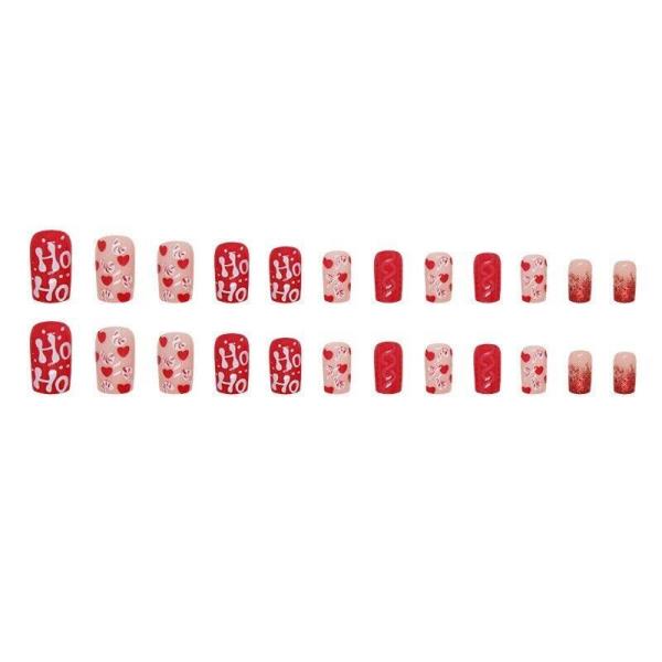 24 Christmas Red Reusable Artificial Press Nails