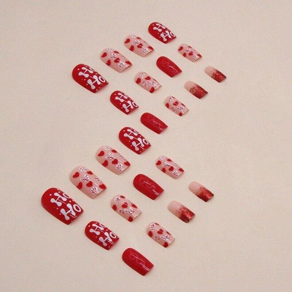 24 Christmas Red Reusable Artificial Press Nails