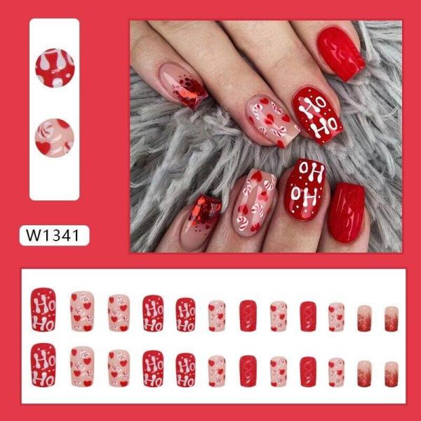 24 Christmas Red Reusable Artificial Press Nails