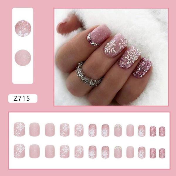 24 Christmas Snowflake Reusable Fake Press Nails