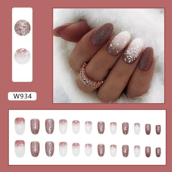 24 Snow Shimmering Reusable Fake Press Nails