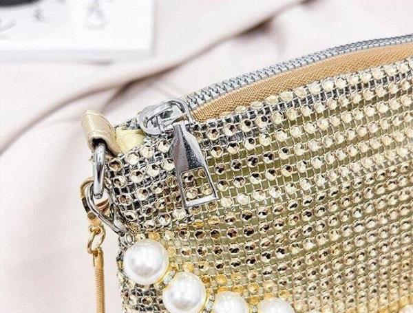 Glitter Rhinestone Pearl Crossbody Evening Bag