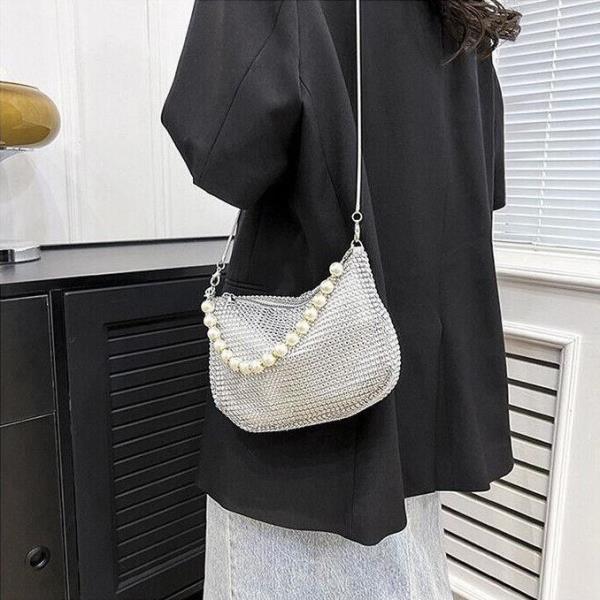 Glitter Rhinestone Pearl Crossbody Evening Bag