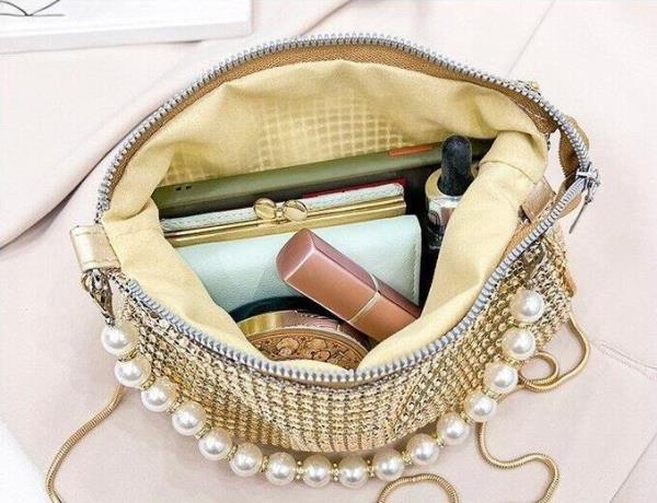 Glitter Rhinestone Pearl Crossbody Evening Bag