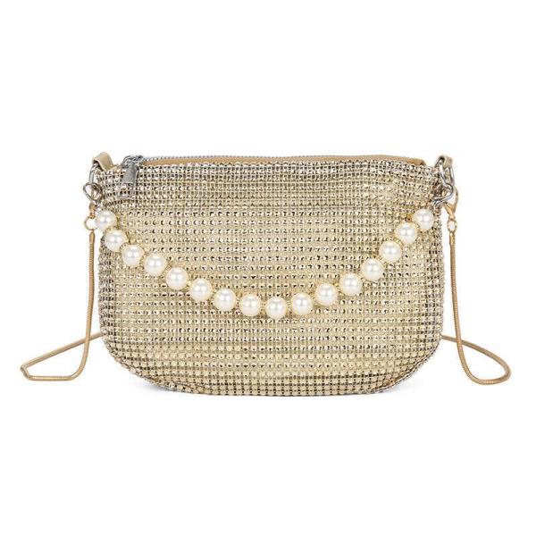 Glitter Rhinestone Pearl Crossbody Evening Bag