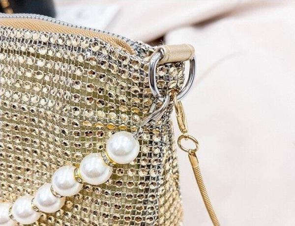 Glitter Rhinestone Pearl Crossbody Evening Bag