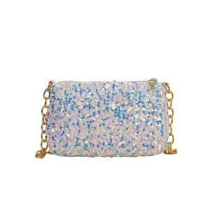 Simple Glitter Sequin Metallic Chain Evening Handbag