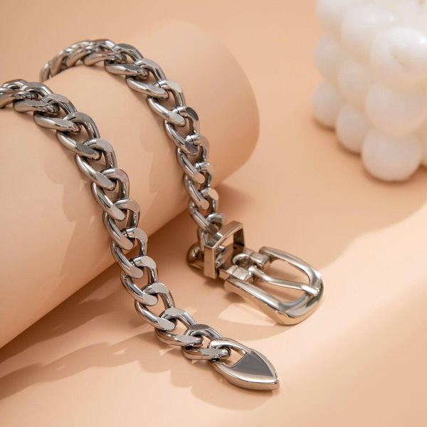 Metal Belt Buckle Clavicle Necklace