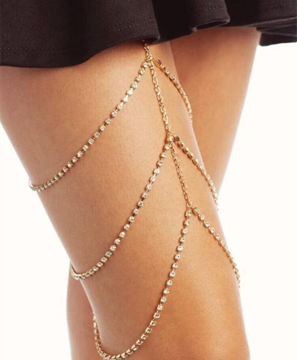 Shiny Rhinestone Tassel Elastic Thigh Leg Chain