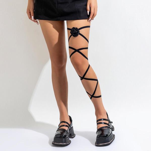 Black Elastic Flower Butterfly Thigh Leg Belt