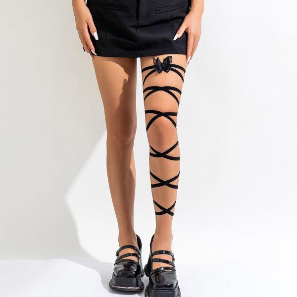 Black Elastic Flower Butterfly Thigh Leg Belt